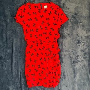 OOPS Red Bow All Over Print Flowy Long Dress Womans Size Small